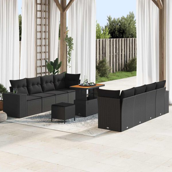 vidaXL Tuin Sofa Set met kussen 11 pcs Zwart poly rattan