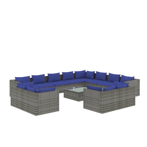 vidaXL 13-delige Loungeset met kussens poly rattan grijs