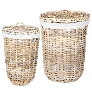 vidaXL Wasmand met deksel GENDT 2 st Natuurlijk grijs Kubu Rattan