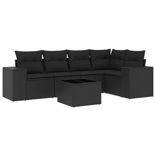 vidaXL 6-delige Loungeset met kussens poly rattan zwart