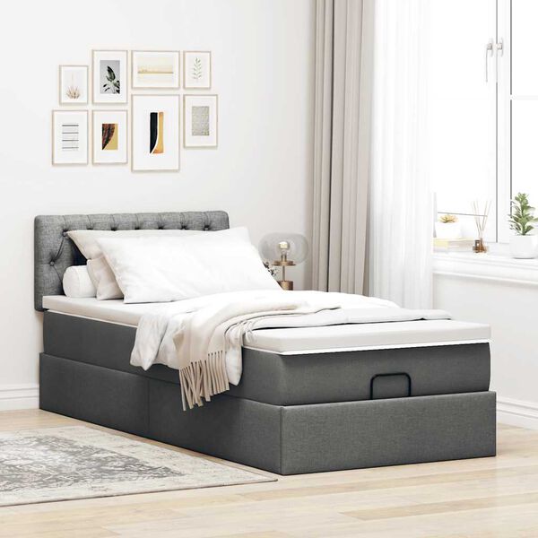 vidaXL Ottoman bed met matras 80x200cm stof donkergrijs