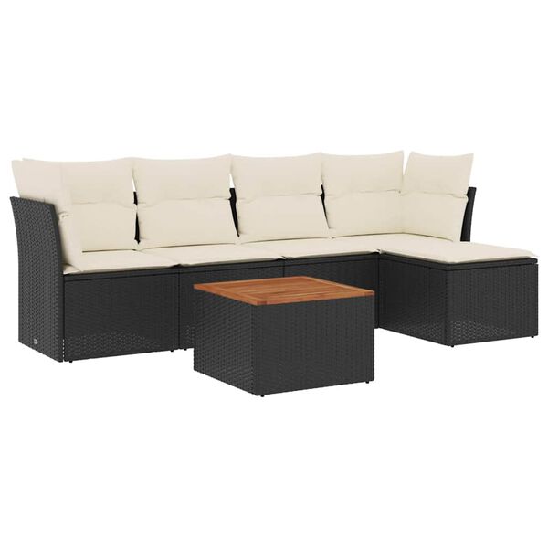vidaXL 6-delige Loungeset met kussens poly rattan zwart