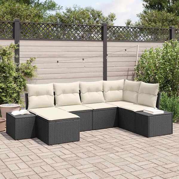 vidaXL Tuin Sofa Set met kussen 6 pcs Zwart en Crème poly rattan