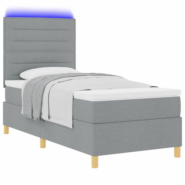 vidaXL LED Box Spring Bed met matras Lichtgrijs 80 x 200 cm Stof