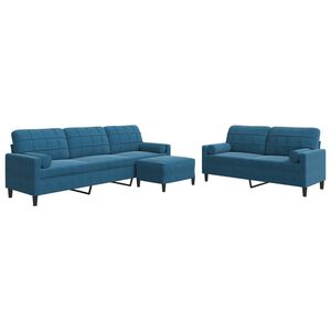 vidaXL 3-delige Loungeset met kussens en bolsters fluweel blauw