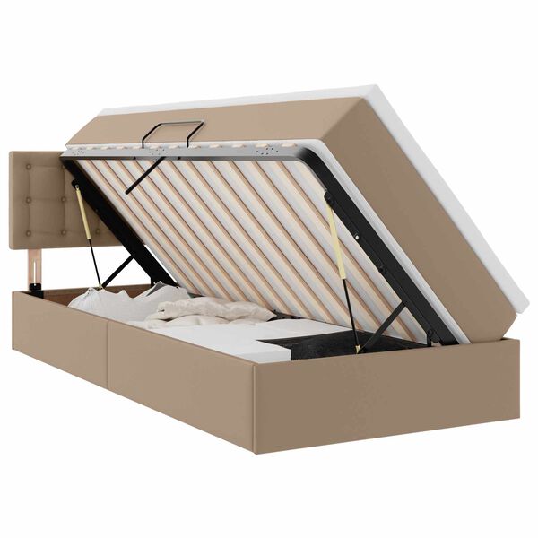 vidaXL Opbergbed met LED met matras Cappuccino 90 x 200 cm Nep Leer