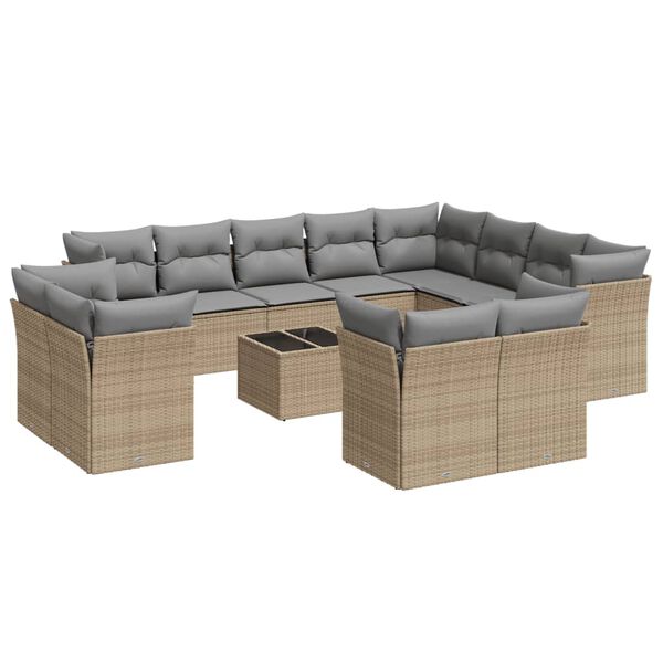 vidaXL 13-delige Loungeset met kussens poly rattan beige