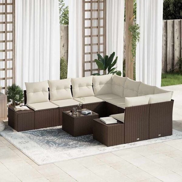 vidaXL Tuin Sofa Set met kussen 9 pcs Bruin poly rattan
