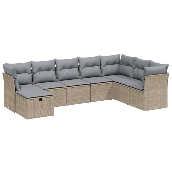 vidaXL 8-delige Loungeset met kussens poly rattan gemengd beige