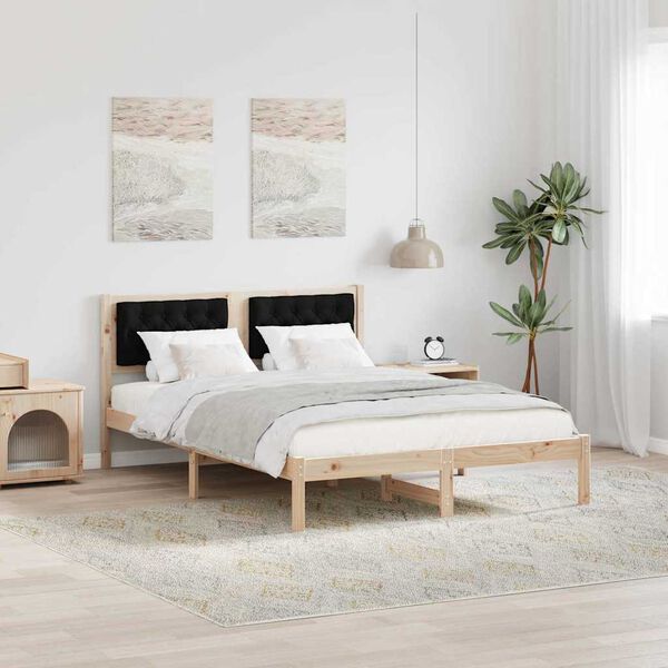 vidaXL Bedframe met hoofdeinde Zwart 140 x 190 cm Massief grenenhout