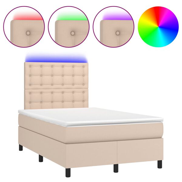 vidaXL Boxspring met matras en LED kunstleer cappuccinokleur 120x190cm