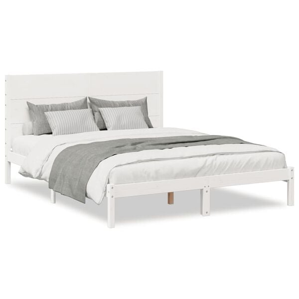 vidaXL Bedframe extra lang zonder matras massief hout wit 140x210 cm
