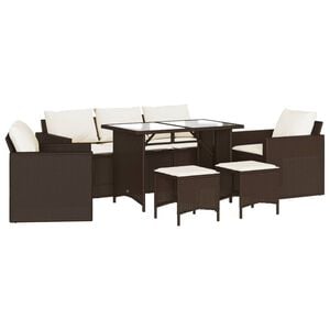 vidaXL 6-delige Loungeset met kussens poly rattan bruin