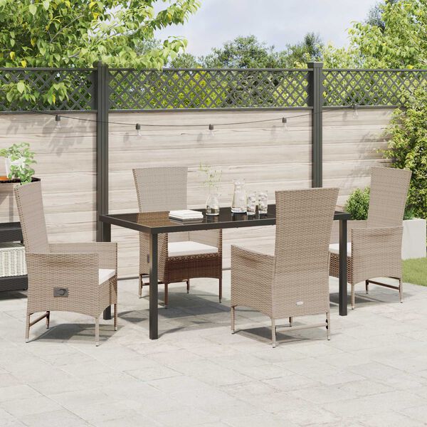 vidaXL Tuin eettafelset met kussen 5 pcs Beige poly rattan