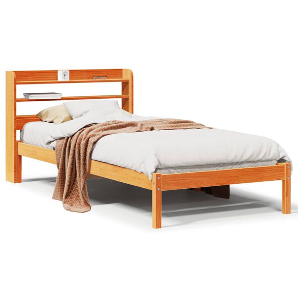 vidaXL Bedframe met hoofdbord massief grenenhout wasbruin 90x190 cm