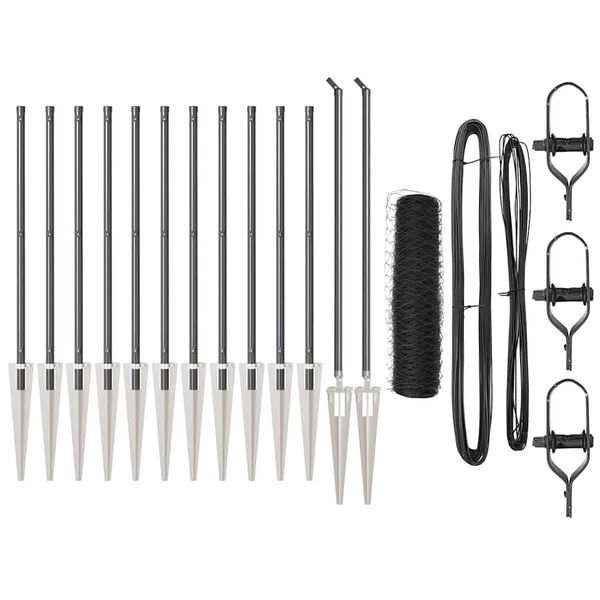 vidaXL Afrasteringspaal Grijs 25 x 0,6 m (50 mm gaas) Staal en PVC