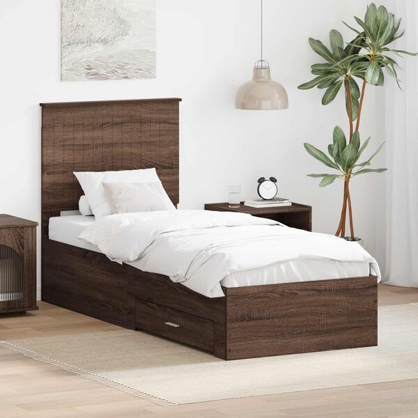 vidaXL Bedframe Bruin Eiken en Zilver 70 x 190 cm Bewerkt hout