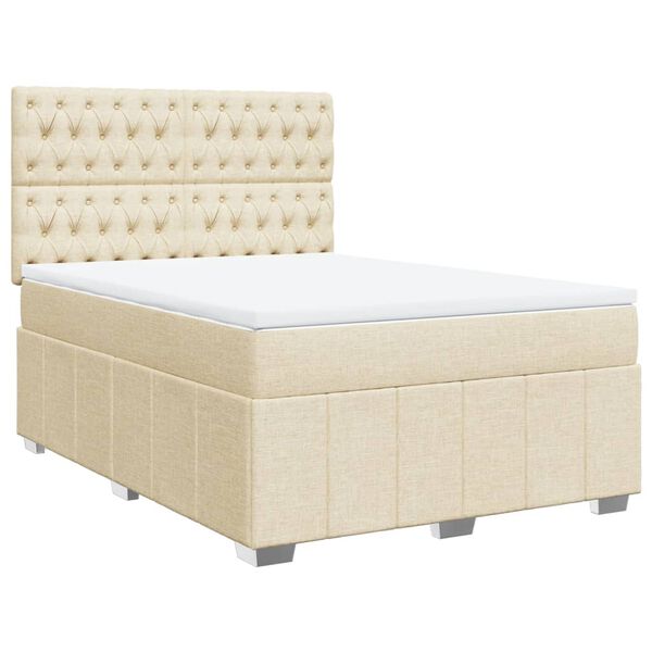 vidaXL Boxspring met matras stof cr&egrave;mekleurig 140x190 cm