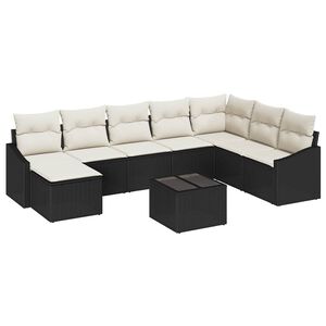 vidaXL Bankstel met kussen 9 pcs Zwart poly rattan