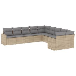 vidaXL 10-delige Loungeset met kussens poly rattan beige
