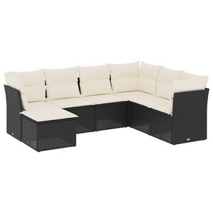 vidaXL 7-delige Loungeset met kussens poly rattan zwart