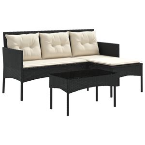 vidaXL Tuinbankenset met kussen 2 pcs Zwart en Cr&egrave;me poly rattan