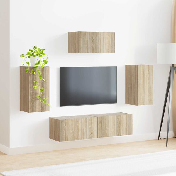 vidaXL Tv-meubelset Wandgemonteerd 5 pcs Sonoma Eiken Bewerkt hout