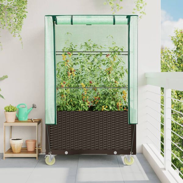 vidaXL Plantenbak verhoogd met hoes en wielen 80x50x182 cm rattanlook