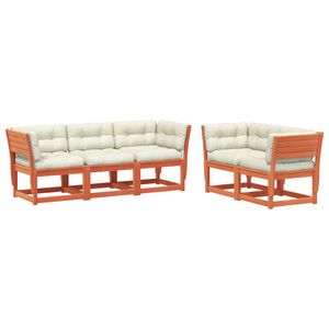 vidaXL 5-delige Loungeset met kussens massief grenenhout wasbruin