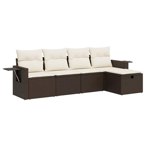 vidaXL 5-delige Loungeset met kussens poly rattan bruin