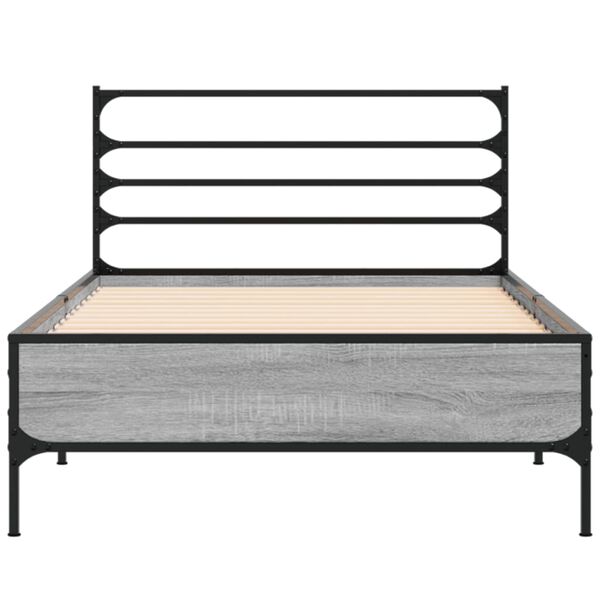 vidaXL Bedframe bewerkt hout en metaal grijs sonoma eiken 100x200 cm