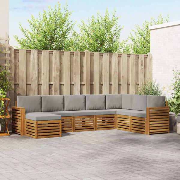 vidaXL Sofa-Sets 8 pcs Natuurlijk en Lichtgrijs Massief Acaciahout