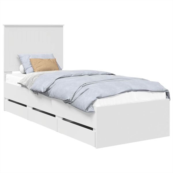 vidaXL Bedframe met lade met hoofdeinde Wit 75 x 190 cm Ingenieurshout
