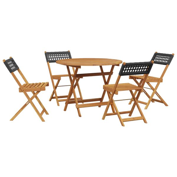vidaXL 5-delige Tuinset poly rattan en massief hout zwart