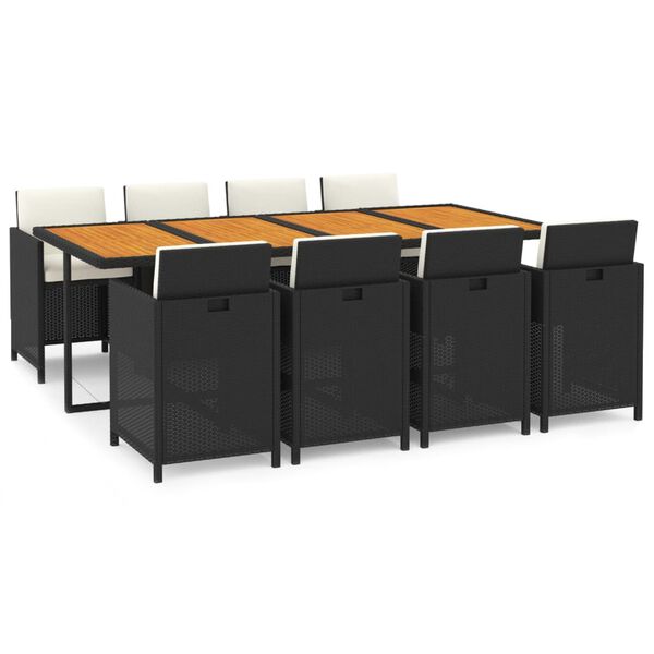 vidaXL 9-delige Tuinset met kussens poly rattan zwart