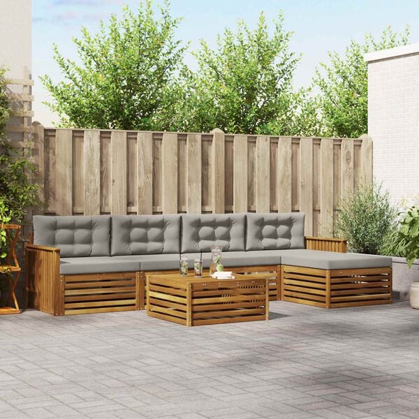 vidaXL Buiten bankenset met kussen 6 pcs Natuurlijk en Lichtgrijs