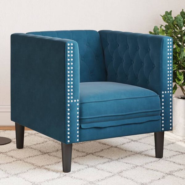 vidaXL Fauteuil Chesterfield-stijl fluweel blauw