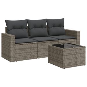 vidaXL 4-delige Loungeset met kussens poly rattan grijs