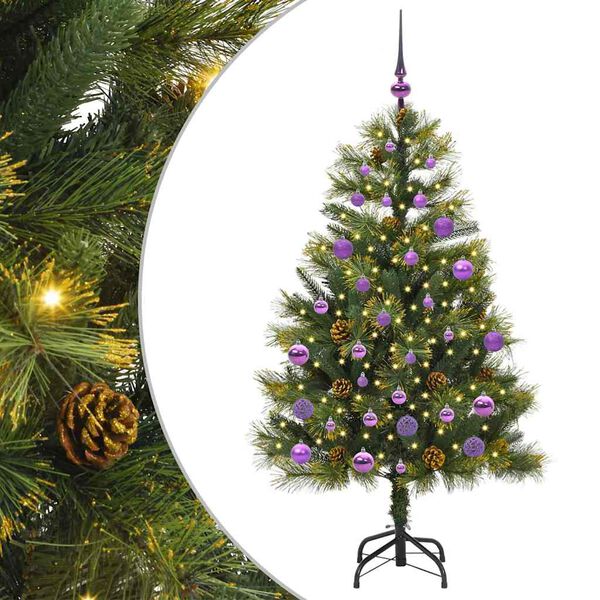 vidaXL Kunstmatige Scharnier Kerstboom met Cones Groen 150 cm
