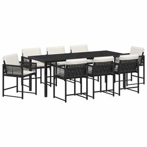 vidaXL Tuin eettafelset 9 pcs Zwart poly rattan