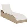 vidaXL Ligstoel inklapbaar met kussen opbergruimte poly rattan beige