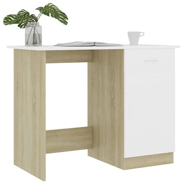 vidaXL Bureau 100x50x76 cm bewerkt hout wit en sonoma eikenkleurig