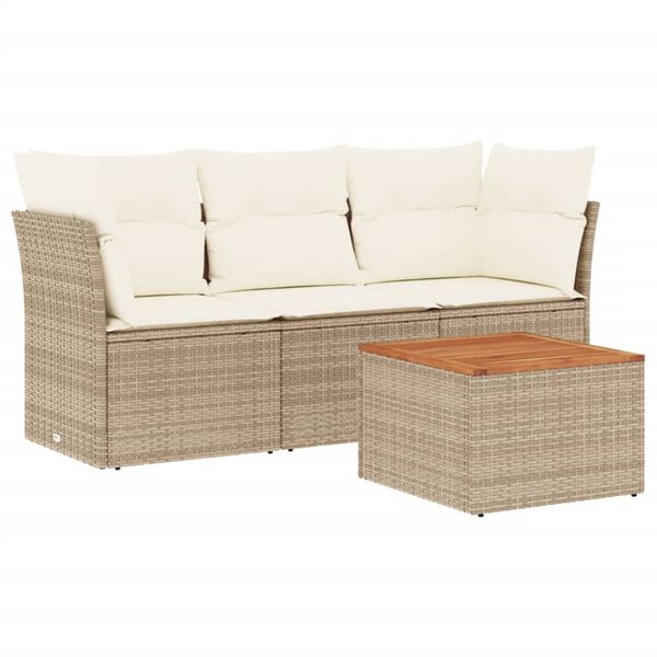 vidaXL 4-delige Loungeset met kussens poly rattan beige