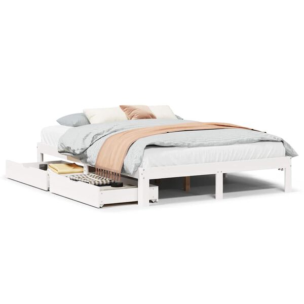 vidaXL Bedframe met lades massief grenenhout wit 135x190 cm
