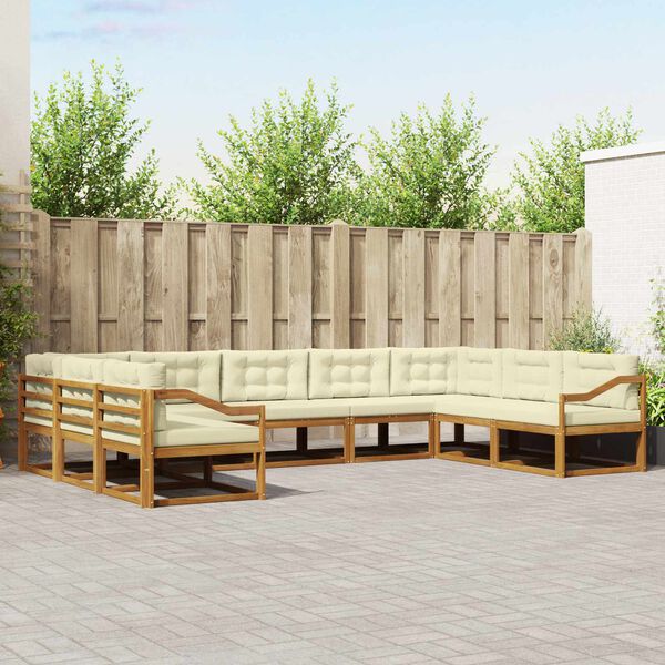 vidaXL Buiten bankenset met kussen 9 pcs Natuurlijk en Cr&egrave;me