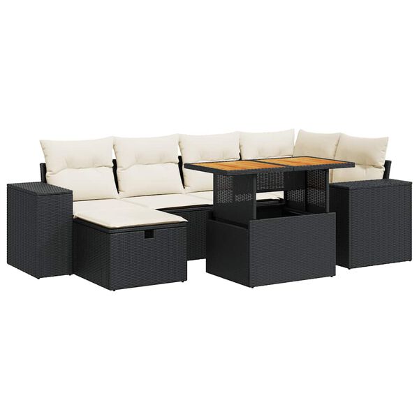 vidaXL 8-delige Loungeset met kussens poly rattan acacia zwart