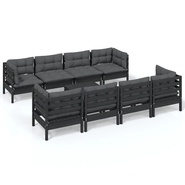 vidaXL 9-delige Loungeset met kussens massief grenenhout