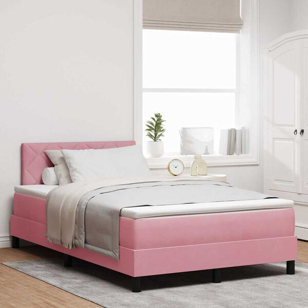 vidaXL LED Box Spring Bed met matras met LED Roze 120 x 200 cm Fluweel