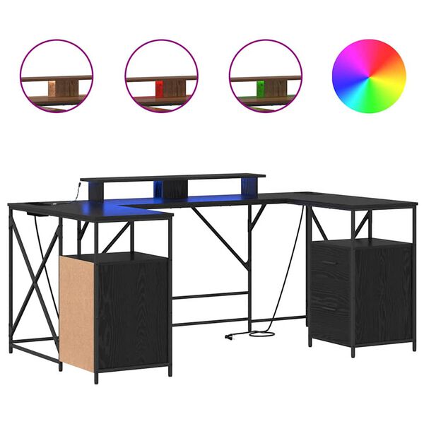 vidaXL Bureau met lade Zwart Eiken 182 x 101 x 87,5 cm Bewerkt hout
