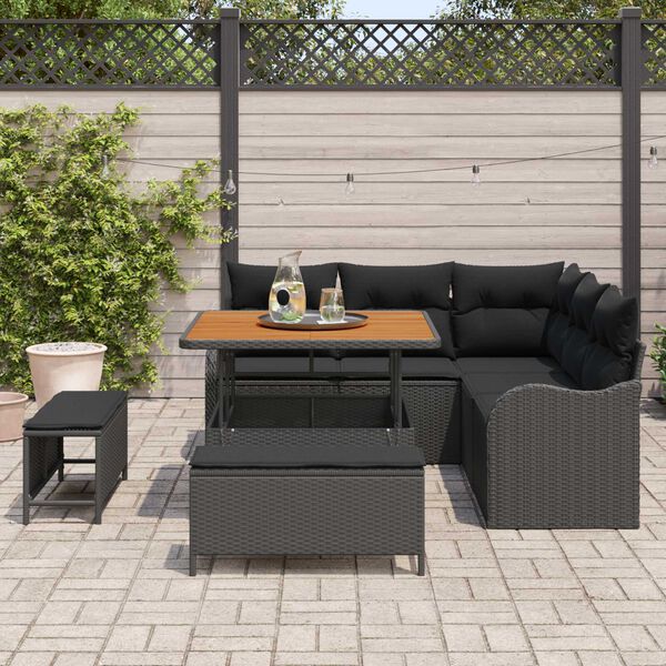 vidaXL Tuinbankenset met kussen 8 pcs Zwart poly rattan